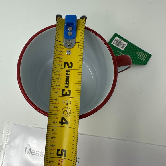 Sleigh Bell Bistro I Love Cocoa Metal Mug Red Rim White Enamel Cup 20 oz Holiday - Picture 11 of 14